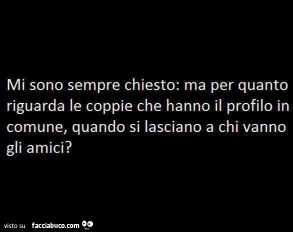 Mi sono sempre chiesto: ma per quanto riguarda le coppie che hanno il profilo in comune, quando si lasciano a chi vanno gli amici?