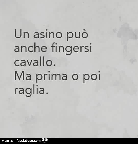 Un asino può anche fingersi cavallo. Ma prima o poi raglia