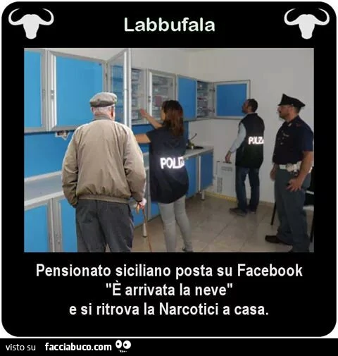 Pensionato siciliano posta su facebook: è arrivata la neve. E si ritrova la narcotici a casa