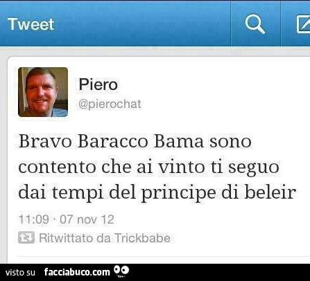 Bravo baracco bama sono contento che ai vinto ti seguo dai tempi del principe di beleir