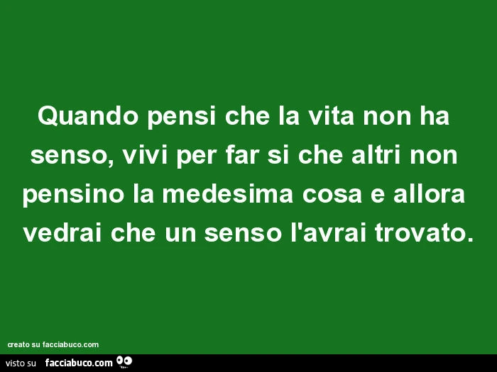 Quando pensi che la vita non ha senso, vivi per far si che altri non pensino la medesima cosa e allora vedrai che un senso l'avrai trovato