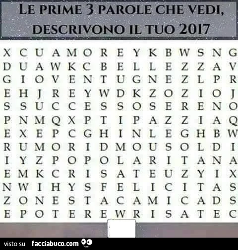 Le prime 3 parole che vedi, descrivono il tuo 2017