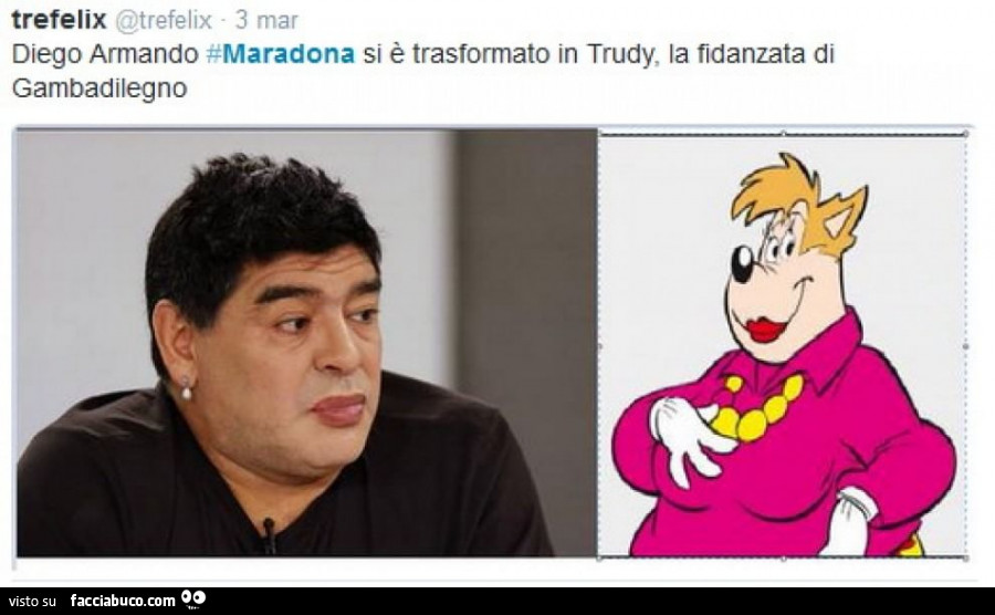 Diego Armando Maradona si è trasformato in Trudy, la fidanzata di Gambadilegno