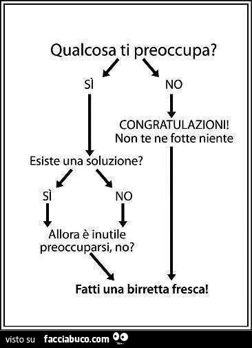 Qualcosa ti preoccupa? No. Congratulazioni! Non te ne fotte niente. Fatti una birretta fresca