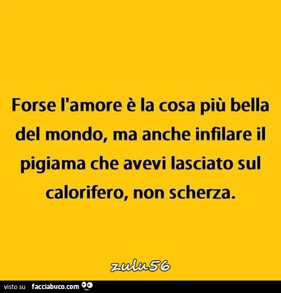 Forse l'amore è la cosa più bella del mondo, ma anche infilare il pigiama che avevi lasciato sul calorifero, non scherza