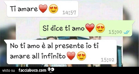 Ti amare. Si dice ti amo. No ti amo è al presente io ti amare all'infinito