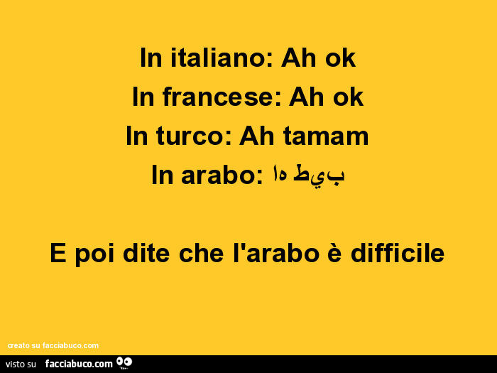 In italiano: ah ok in francese: ah ok in turco: ah tamam in arabo: آه طيب e poi dite che l'arabo è difficile