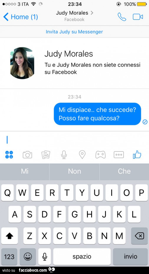 Judy Morales: tu e Judy Morales non siete connessi su Facebook. Mi dispiace. Che succede? Posso fare qualcosa?