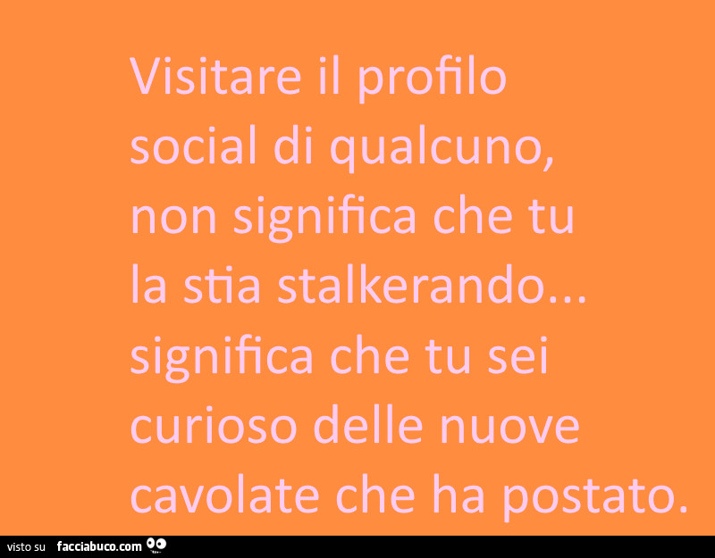 Visitare il profilo social di qualcuno, non significa che tu la stia stalkerando… significa che tu sei curioso delle nuove cavolate che ha postato