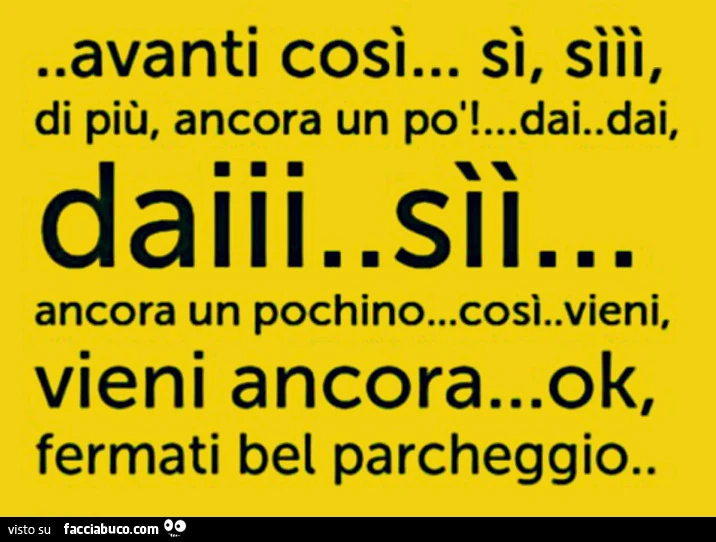Avanti così&hellip; si, siii, di più, ancora un po' Dai dai daiii sii. Ok, fermati bel parcheggio