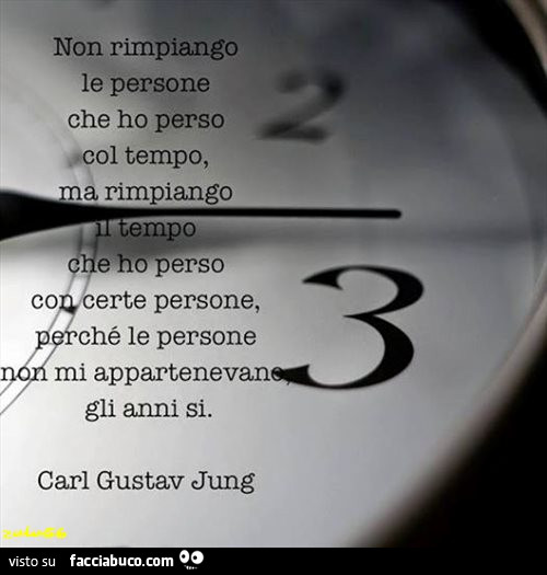 Non rimpiango le persone che ho perso col tempo, ma rimpiango il tempo che ho perso con certe persone, perchè le persone non mi appartenevano, ma gli anni si. Carl Gustav Jung