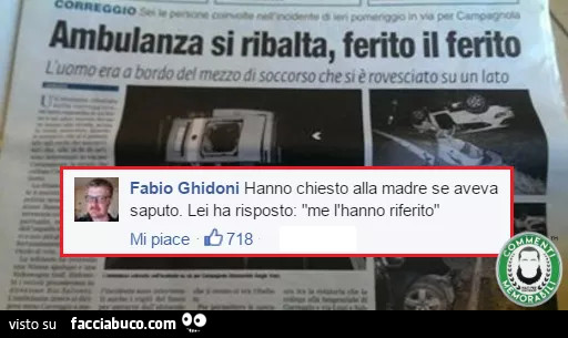 Ambulanza si ribalta, ferito il ferito. Me l'hanno riferito