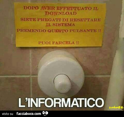 L'informatico. Dopo aver effettuato il download siete pregati di resettare il sistema premendo questo pulsante. Puoi farcela