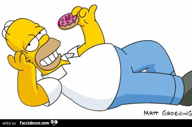 Homer Simpson sdraiato con la ciambella in mano
