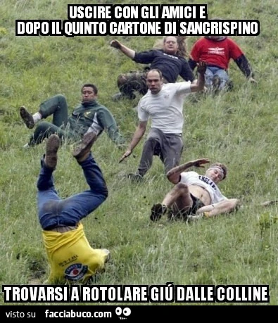 Uscire con gli amici e dopo il quinto cartone di Sancrispino trovarsi a rotolare giù dalle colline