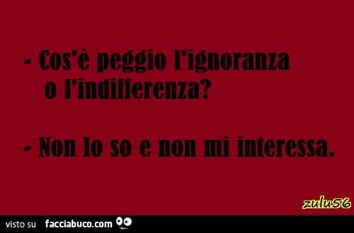 Cos'è peggio l'ignoranza o l'indifferenza? Non lo so e non mi interessa