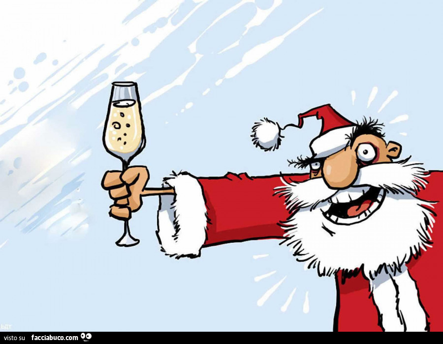 Babbo Natale con il calice di champagne